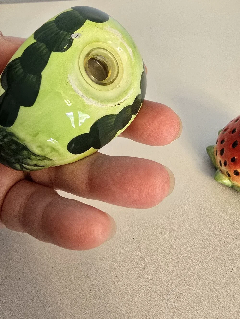 Ceramic Watermelon Strawberry Salt and Pepper Shaker Set Stiil Have Plugs